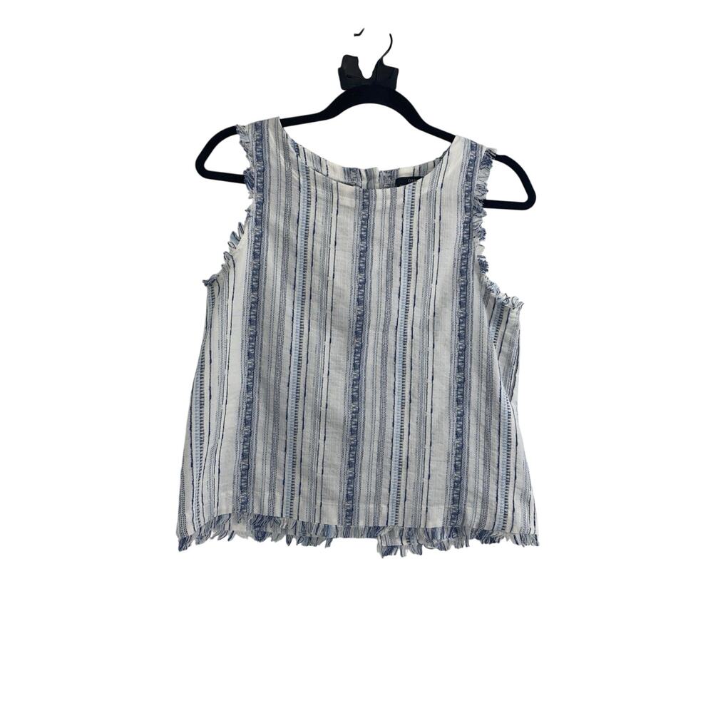 Drew Anthropologie Blue White Striped Cotton Blend Button Back Tank Top Small